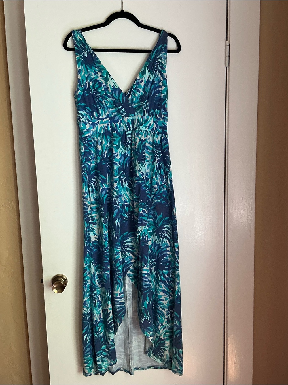 Garnet Hill blue/teal floral maxi sundress
